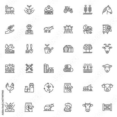 Farm line icons set