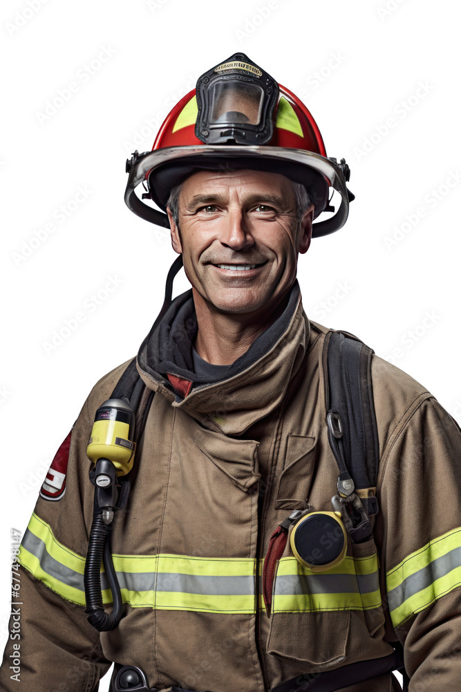 A smiling firefighter isolated on transparent background. A smiling firefighter isolated on transparent background.