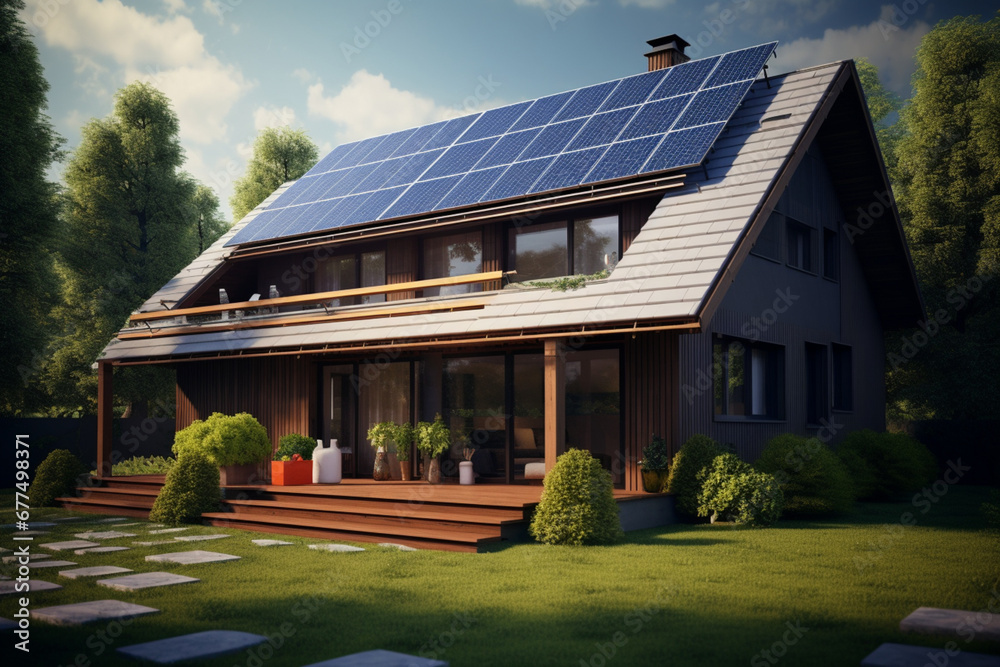 solar panels on the roof of modern house using solar energy