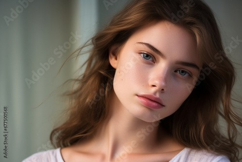 Portrait of young girl with clean skin and soft makeup © alisaaa