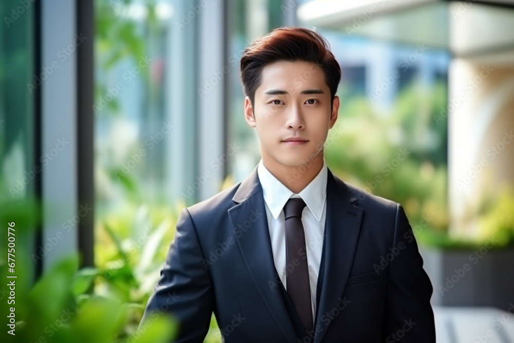 Portrait young confident smart Asian businessman look at camera and smile Portrait young confident smart Asian businessman look at camera and smile