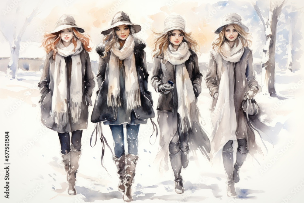 Winter Fashion: Showcase stylish winter attire, including scarves, hats, and coats. - Generative AI