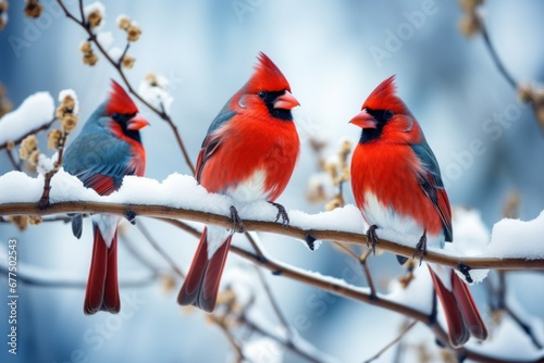 Winter Birds: Photograph birds such as cardinals, chickadees, and blue jays against a snowy backdrop. - Generative AI © Sidewaypics