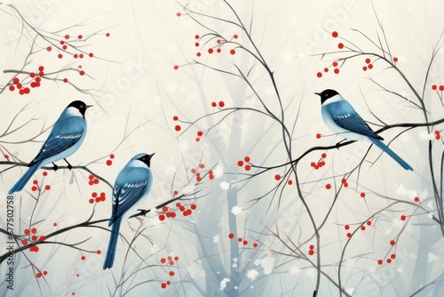 Winter Birds: Photograph birds such as cardinals, chickadees, and blue jays against a snowy backdrop. - Generative AI