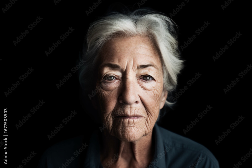 Studio portrait of a senior woman against a black background Studio portrait of a senior woman against a black background
