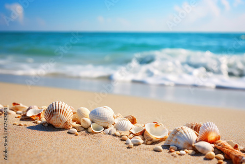 Nautical charm Open seashell on sandy shore with waves crashing. A slice of paradise in Florida. AI Generative wonder adds to the beachscape.