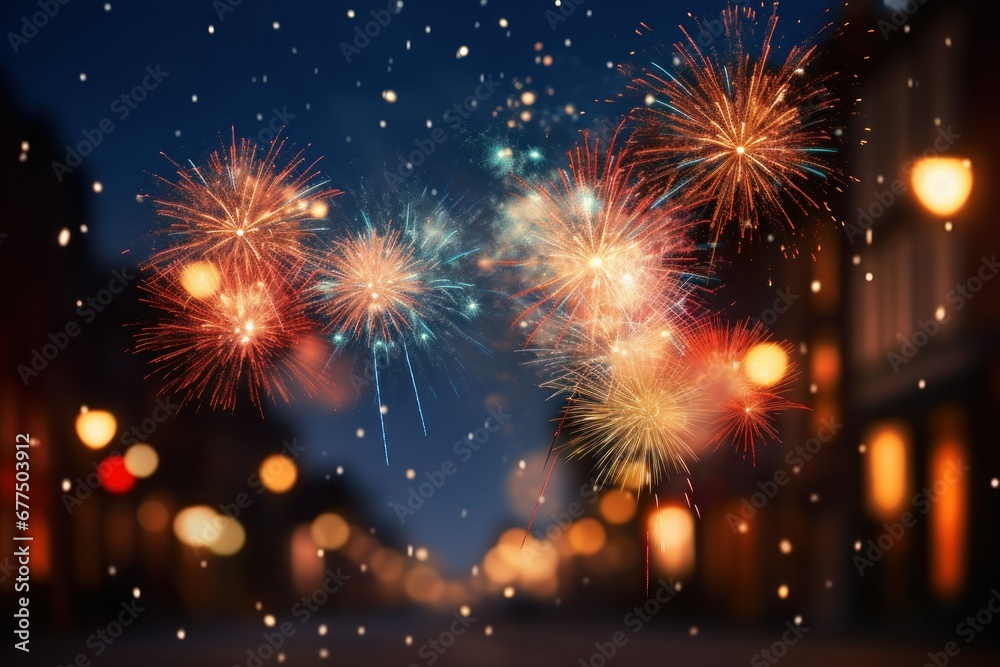Fototapeta premium Fireworks: New Year's Eve fireworks or other winter celebrations can create stunning night sky photo opportunities. - Generative AI