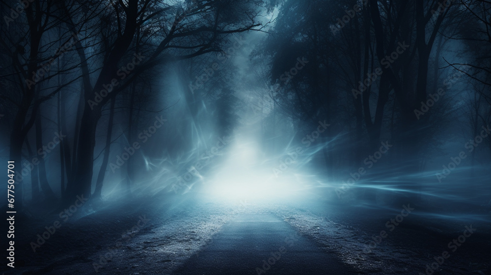 Fototapeta premium foggy dark road in the forest, abstract background