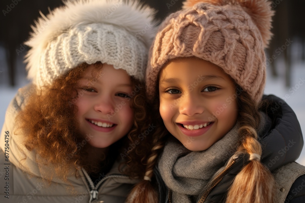 Winter Portraits: Take portraits of people bundled up in winter clothing, capturing their rosy cheeks and warm expressions. - Generative AI Winter Portraits: Take portraits of people bundled up in winter clothing, capturing their rosy cheeks and warm expressions. - Generative AI