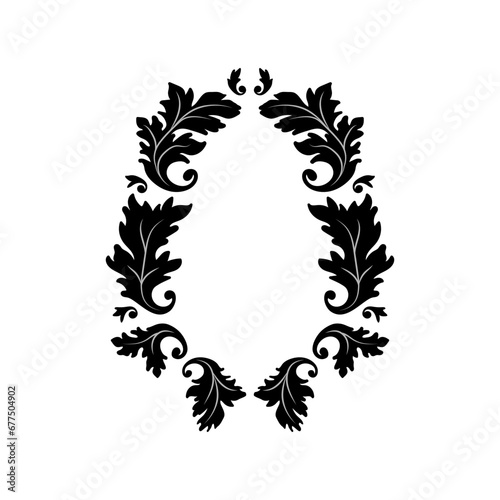 Black and white vintage leaves floral frame, printable template for a card, vector