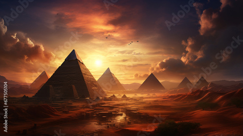 Huge pyramids during sunset