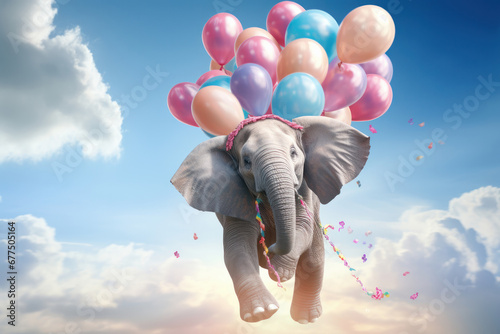 Enter a world of whimsy and creativity as an elephant takes flight with balloons. A surreal and imaginative concept that captures attention is AI Generative.