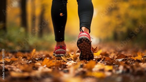 running in the park in autumn