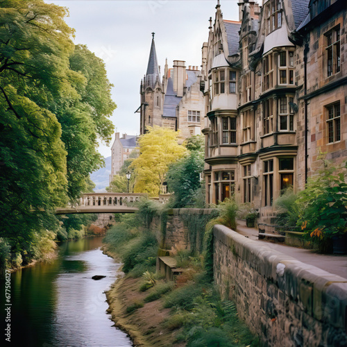 River in a city with ancient buildings