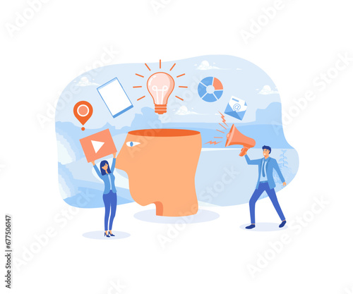Creative idea. Digital information overload, flat vector modern illustration