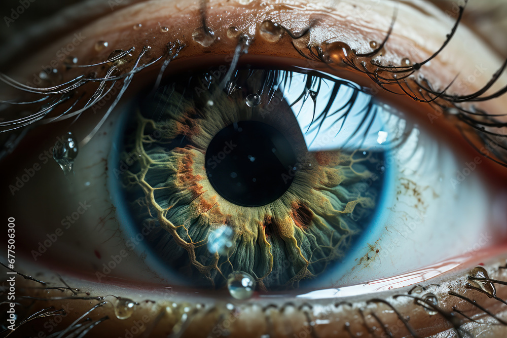 A close examination of a mesmerizing blue eye signifies perfect vision and a healthy future. AI Generative artistry captures the emotion.