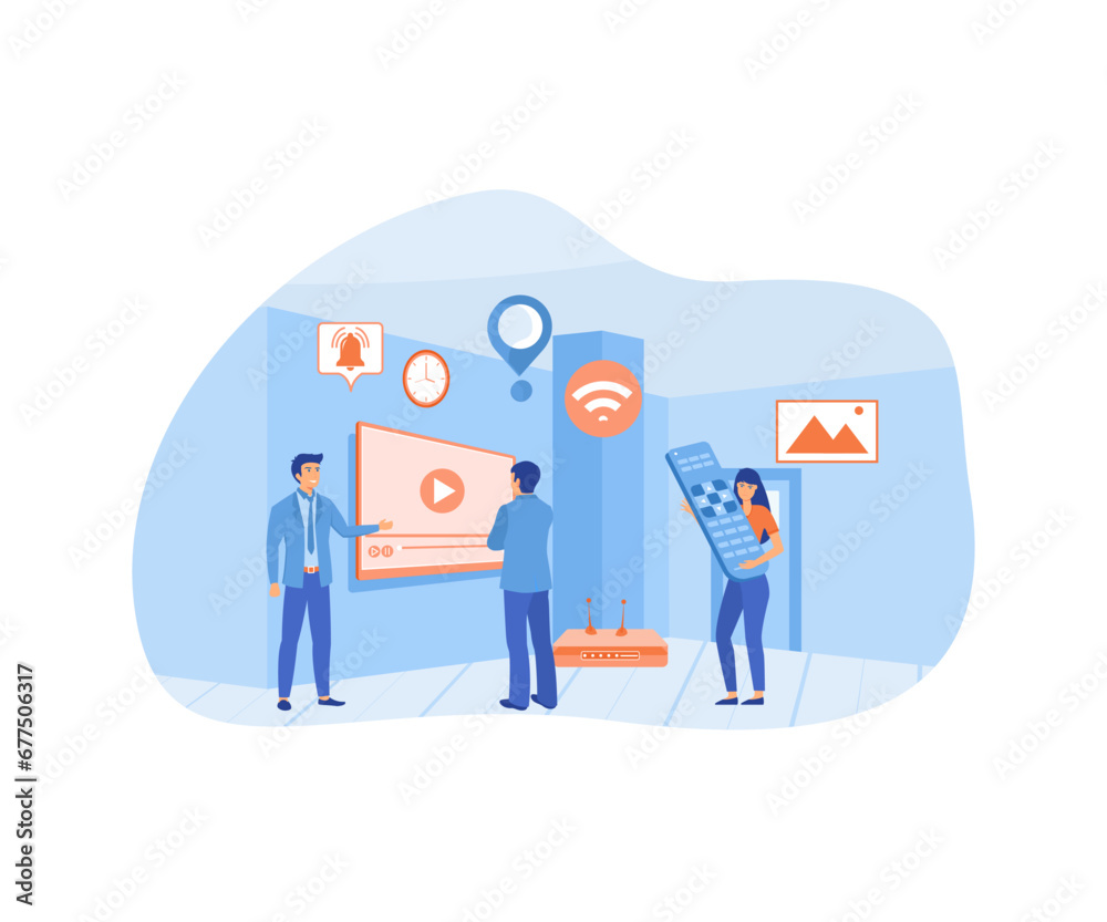 Smart tv technology with tiny people design, flat vector modern illustration Smart tv technology with tiny people design, flat vector modern illustration