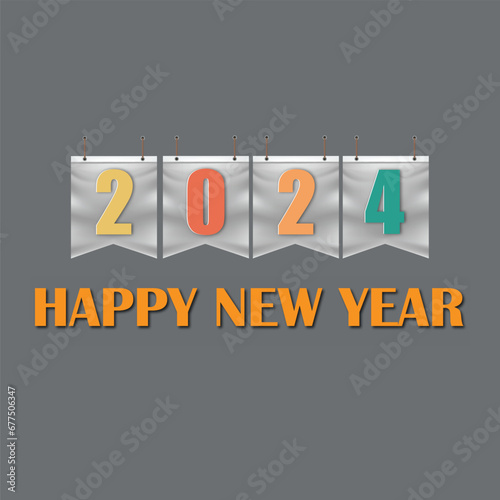 Happy new year 2024 design. With colorful truncated number illustrations. Premium vector design for poster, banner, greeting and new year 2024