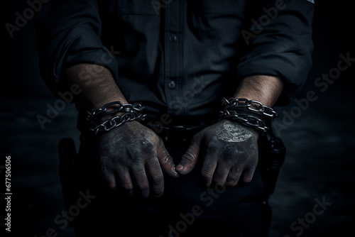 Handcuffs on dark background © alisaaa
