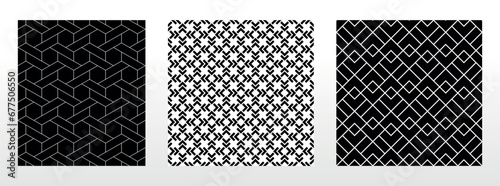 Geometric set of seamless black and white patterns. Simple vector graphics