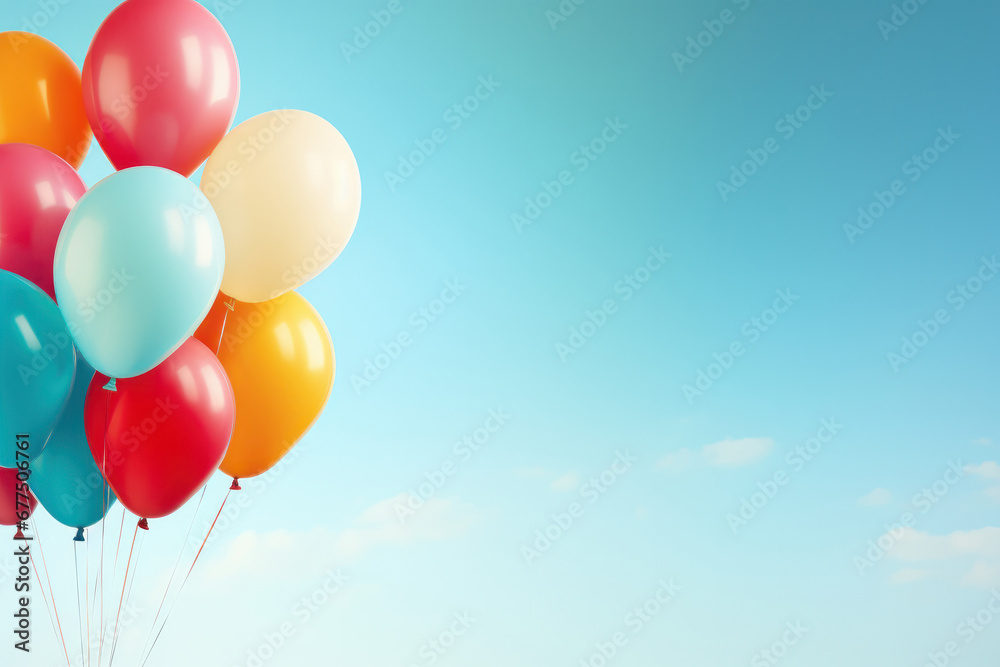 A bunch of balloons in various colors fills the sky with happiness a closeup of a vibrant and cheerful birthday party, with the blue sky as a backdrop. AI Generative. A bunch of balloons in various colors fills the sky with happiness a closeup of a vibrant and cheerful birthday party, with the blue sky as a backdrop. AI Generative.