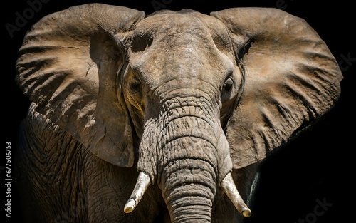 close up image of an elephant, emphasizing its majestic features and textured skin