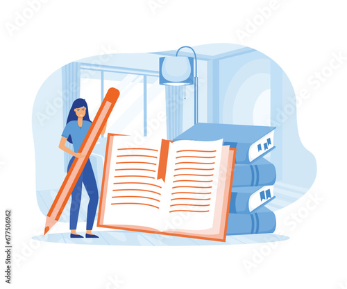 Self development and management. Characters self learning with books. flat vector modern illustration 