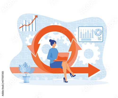  Agile project management abstract. Agile approach, software development company, management method, scrum. flat vector modern illustration 