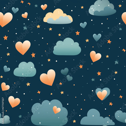 Romantic Skies Heart Shaped Clouds  Stars  and Moons