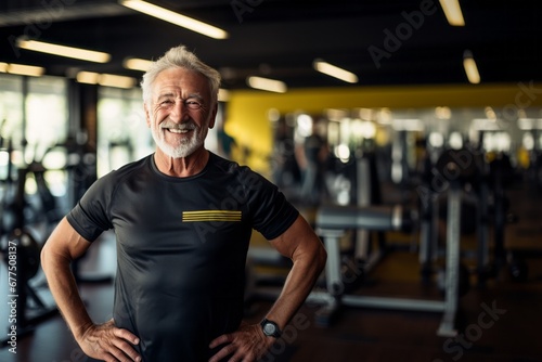 Senior Strength  Joyful Man Showcases Exceptional Fitness in a Gym  Exemplifying Active Aging