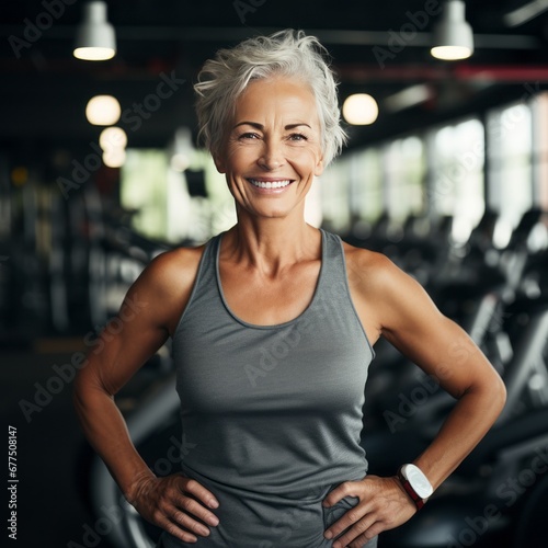 Ageless Strength: Smiling Senior Lady Showcases Fitness for Seniors in a Vibrant Gym Setting