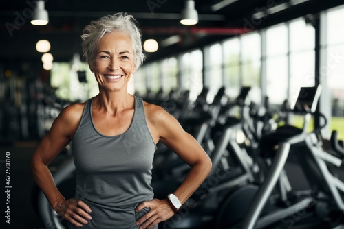 Gym Radiance: Very Fit Senior Woman Smiles, Embodying the Fitness for Seniors Concept with Joy