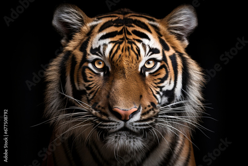 Tiger looking at the camera on a black background © alisaaa