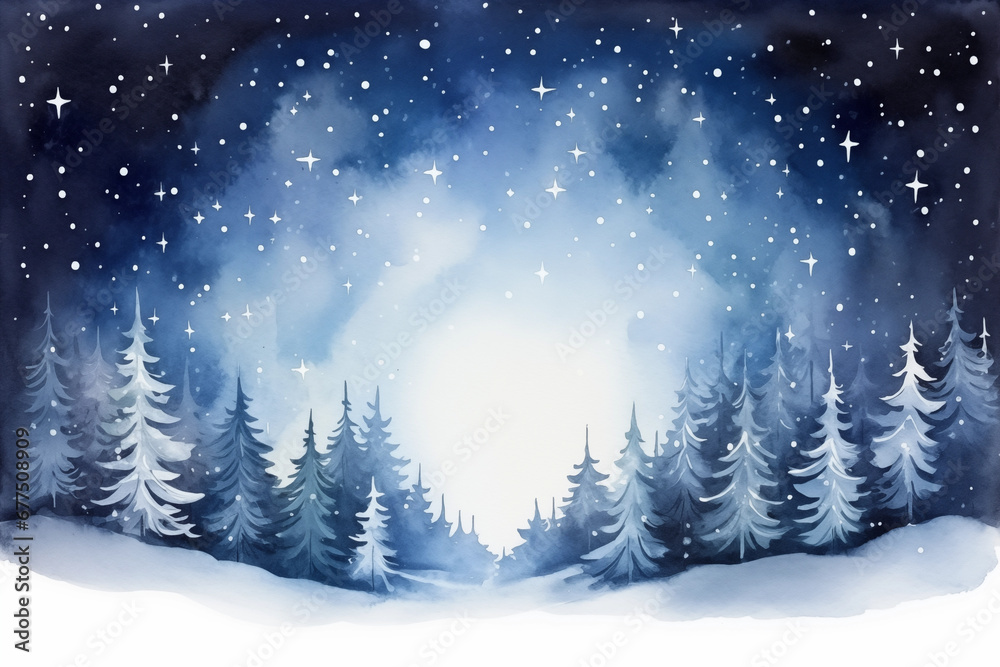冬の夜の水彩画