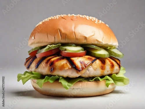 Grilled chicken sandwich burger isolated. Generative Ai