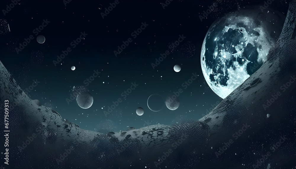 Obraz premium Planet mit Monden am Himmel / Planet Wallpaper / Fremde Welten Poster / Ai-Ki generiert