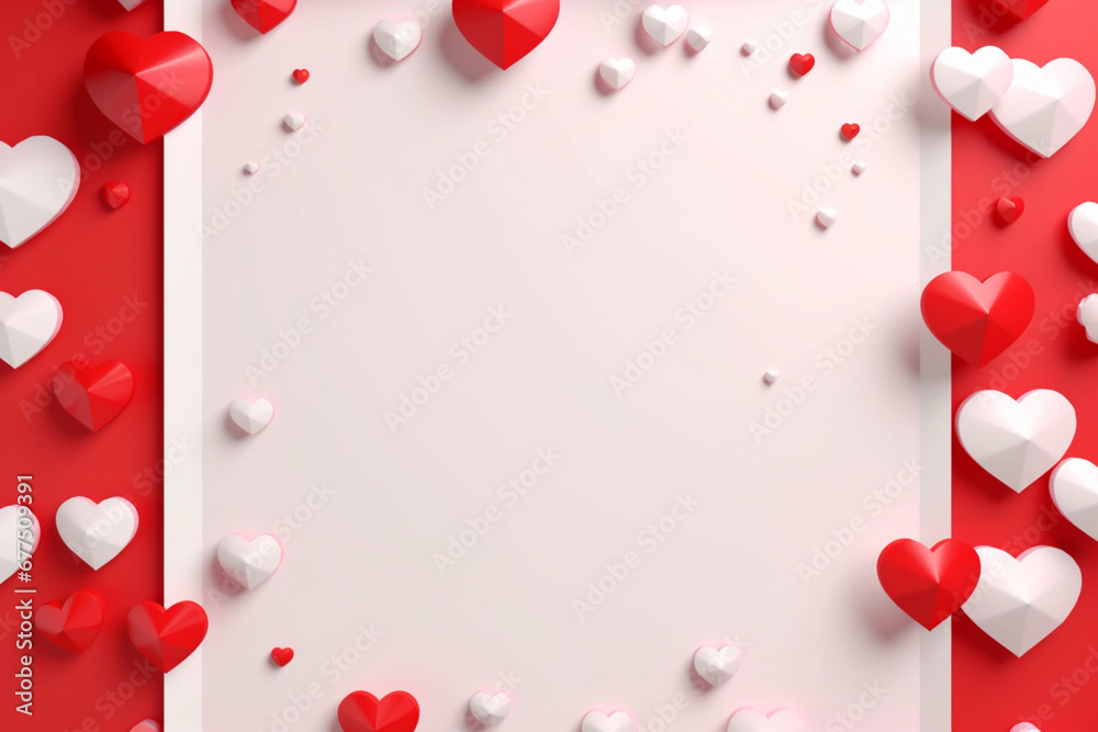 Valentine's Day Concept with Paper Heart Shapes, Square Note Paper Frame, Can be used for birthday, anniversary, valentine's day, engagement concept