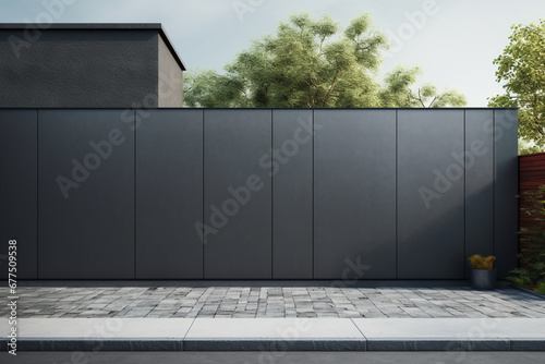 Wall steel fence grey aluminium modern barrier gray house protect view facade home garden protection photo