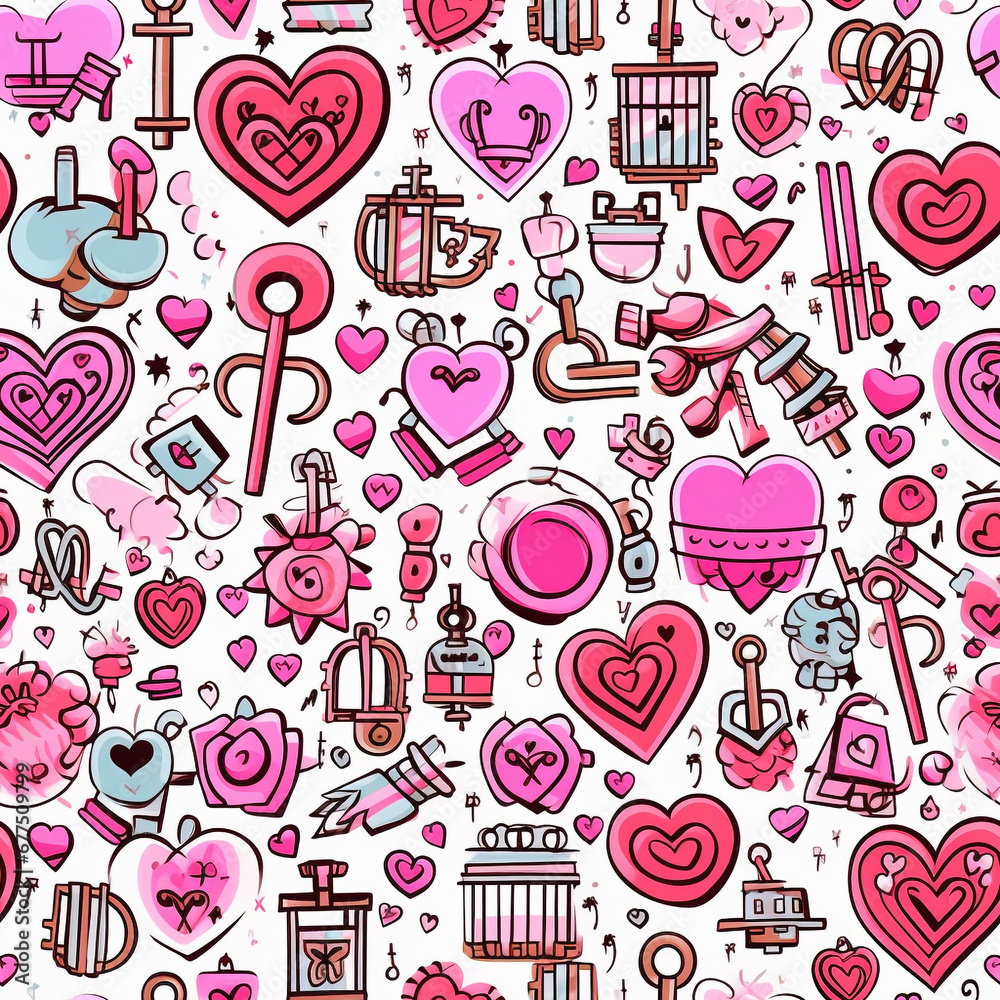 Whimsical Valentines Day Doodles Rings, Keys, Locks, Ribbons Whimsical Valentines Day Doodles Rings, Keys, Locks, Ribbons