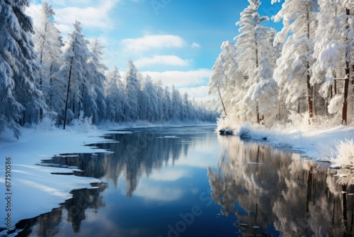 Winter Reflections: Capture the reflections of winter scenes in still bodies of water, like lakes or ponds. - Generative AI © Sidewaypics