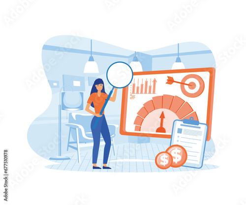 Key performance indicator or KPI for business success evaluation tiny person concept. flat vector modern illustration 