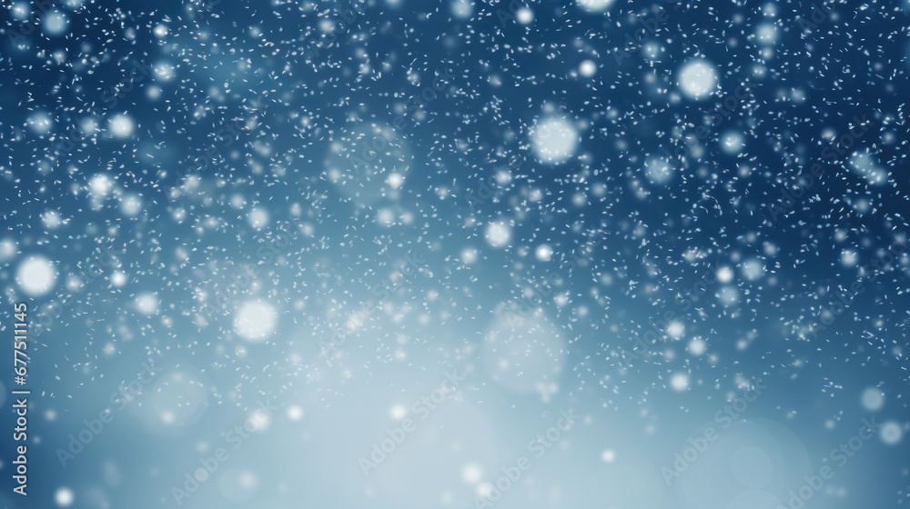 Snowfall against a blurred blue background.