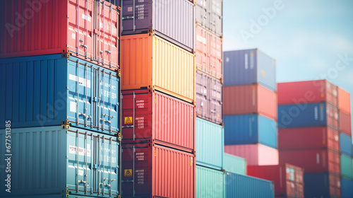 The intricate patterns of containers neatly stacked on a cargo ships deck photo