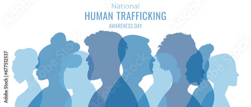 National day against human trafficking.Banner with silhouettes of people.January 11.Vector illustration.