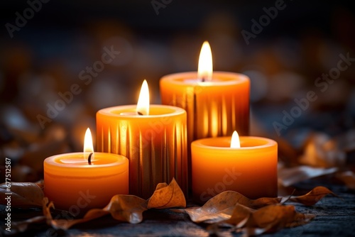 Evening Candlelight: Photograph the warm glow of candles or lanterns against the backdrop of a cold, dark evening. - Generative AI