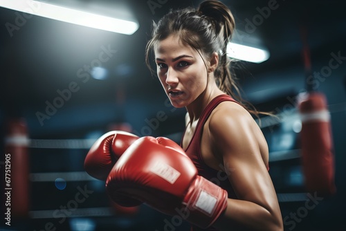 female boxing. a young woman boxer portrait. generative AI 
