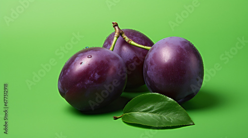 Plum fruit on a green background