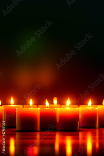 Burning candles in the dark with bokeh. romance, valentine's day. artificial intelligence generator, AI, neural network image. background for the design.