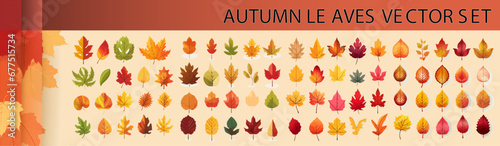 Große Sammlung von verschiedenen Herbstblätter als Vektorillustration (Generative AI).