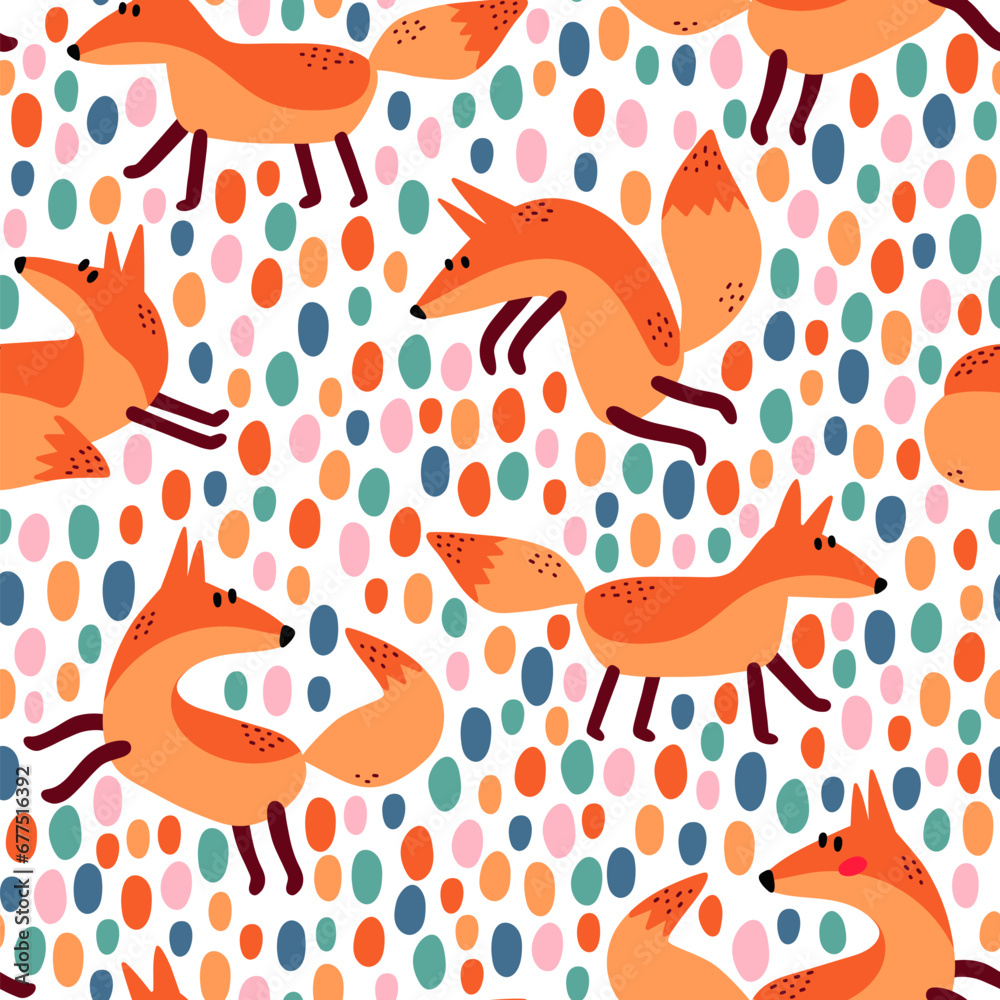 Funny seamless background with foxes